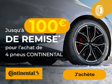 Jusqu'à 100€ de remise immédiate pour l'achat de 4 pneus CONTINENTAL