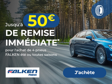 Jusqu'à 50€ de remise immédiate pour l'achat de 4 pneus FALKEN été ou toutes saisons