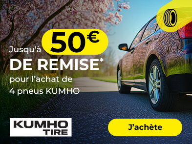 Jusqu'à 50€ de remise immédiate* pour l'achat de 4 pneus KUMHO