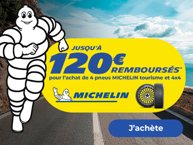 Jusqu'à 120€ remboursés* pour l'achat de 4 pneus MICHELIN tourisme et 4x4