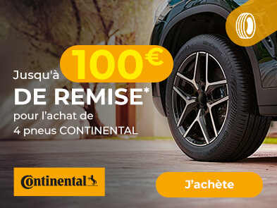 Jusqu'à 100€ de remise immédiate* pour l'achat de 4 pneus CONTINENTAL