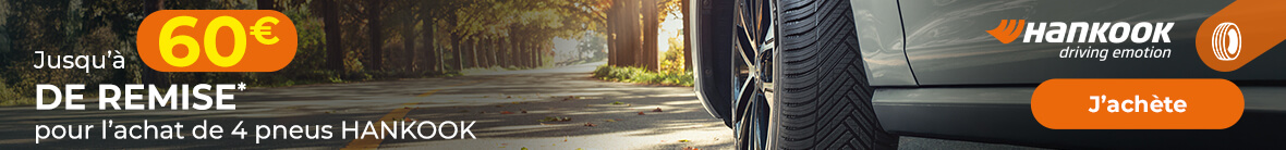 Jusqu'à 60€ de remise immédiate* pour l'achat de 4 pneus Hankook