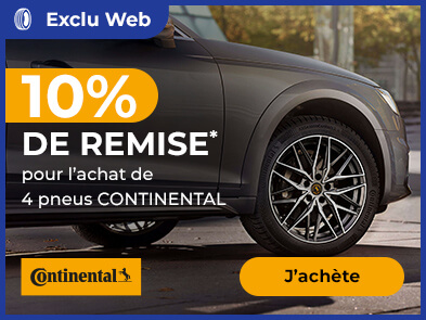 10% de remise immédiate* pour l'achat de 4 pneus CONTINENTAL
