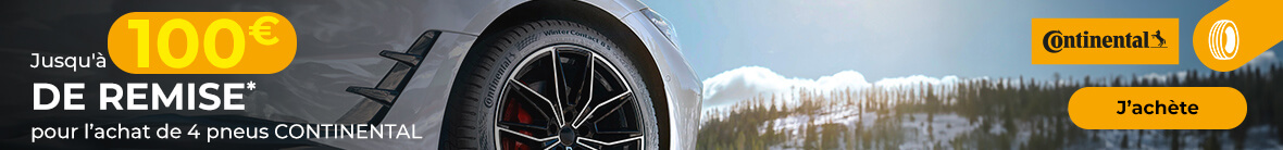 Jusqu'à 100€ de remise immédiate pour l'achat de 4 pneus CONTINENTAL