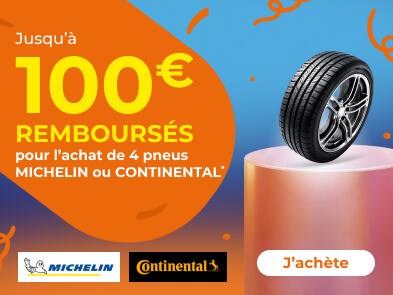 Jusqu'à 100€ remboursés pour l'achat de 4 pneus MICHELIN ou CONTINENTAL