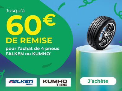 Jusqu'au 60€ de remise pour l'achat de 4 pneus FALKEN ou KUMHO