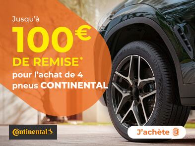 Jusqu'à 100€ de remise immédiate* pour l'achat de 4 pneus CONTINENTAL