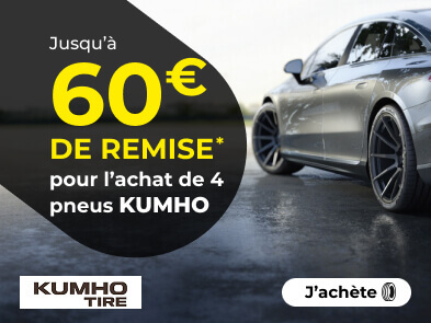 Jusqu'à 60€ de remise immédiate* pour l'achat de 4 pneus KUMHO